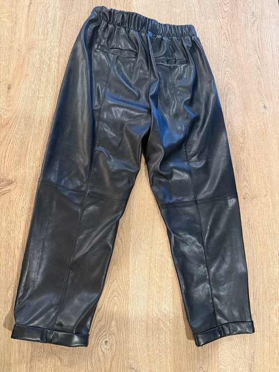 Evereve Black Faux Leather Jogger Pants with Drawstring - Picture 4 of 5